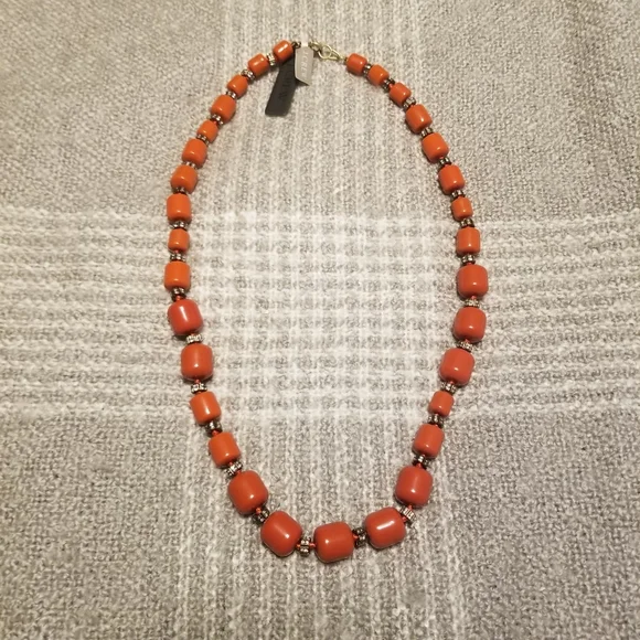 J Crew Orange and crystal beaded necklace - Picture 1 of 6